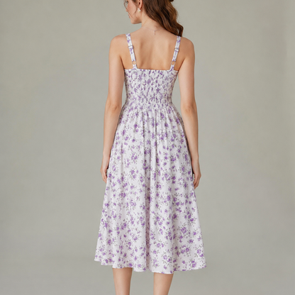 Vacation Casual Style, Spring Summer Wear,  Floral Corset Milkmaid Midi Dress