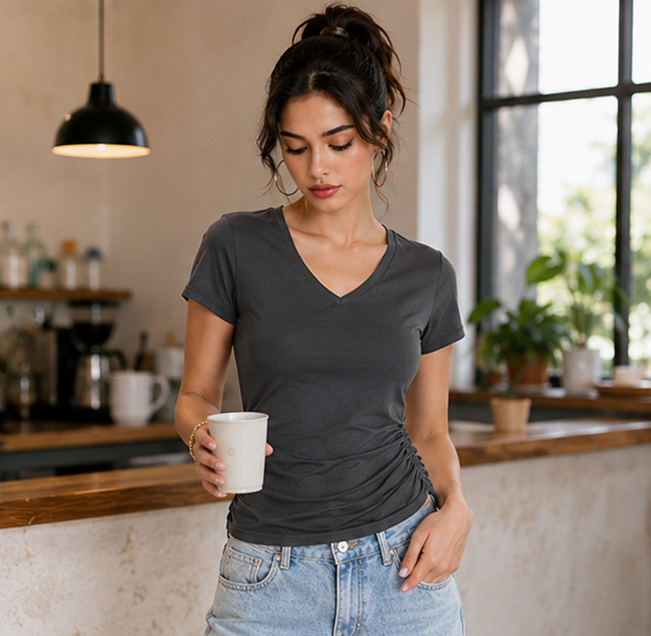 🔥 Women's V-Neck Everyday Tee | Ultra-Soft, Flattering Fit & All-Day Comfort 💖