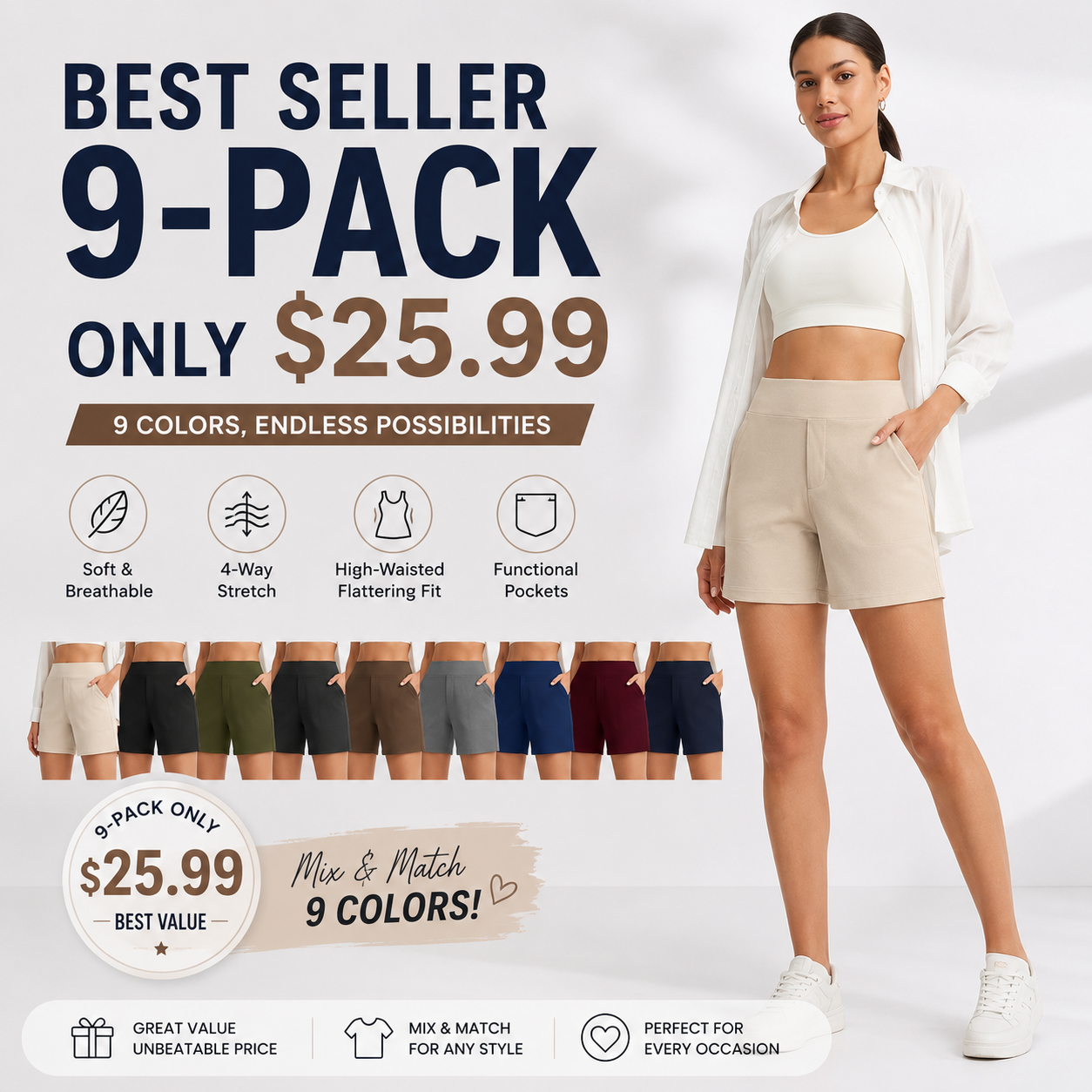 Women's Athletic Shorts High Waisted Running Yoga Shorts Summer Casual Burmuda Shorts with Pockets Activewear